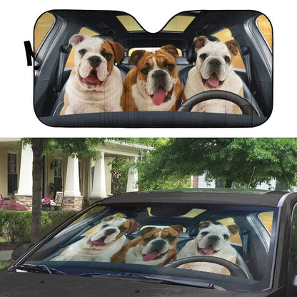 Gearhumans 3D Bulldog Fun Custom Car Auto Sunshade