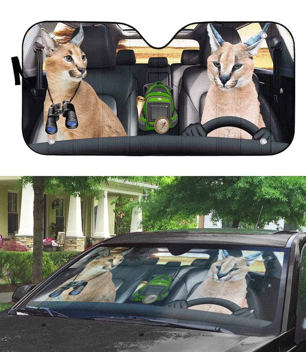 Gearhumans 3D Caracal Cat Custom Car Auto Sunshade