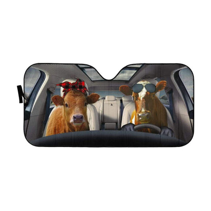 Gearhumans 3D Cattle Family Custom Car Auto Sunshade