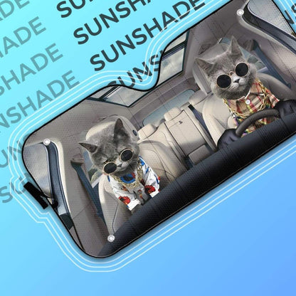 Gearhumans 3D Chartreux Cats And Car Custom Car Auto Sunshade