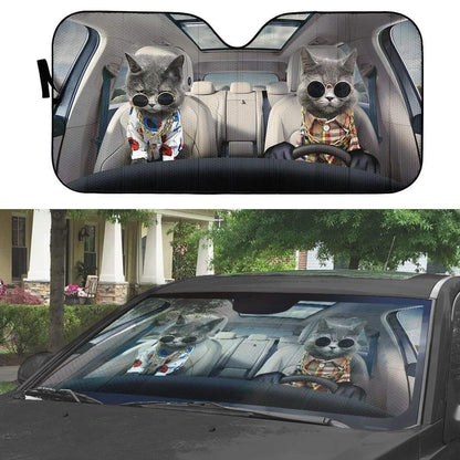 Gearhumans 3D Chartreux Cats And Car Custom Car Auto Sunshade