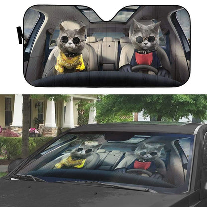 Gearhumans 3D Chartreux Cats Custom Car Auto Sunshade
