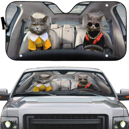 Gearhumans 3D Chartreux Couple Cats Custom Car Auto Sunshade