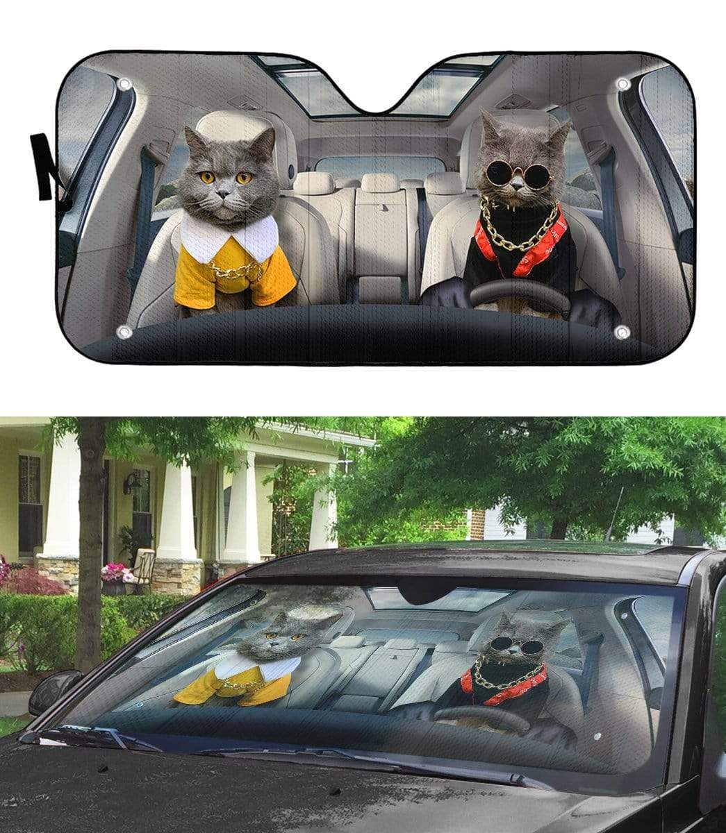 Gearhumans 3D Chartreux Couple Cats Custom Car Auto Sunshade