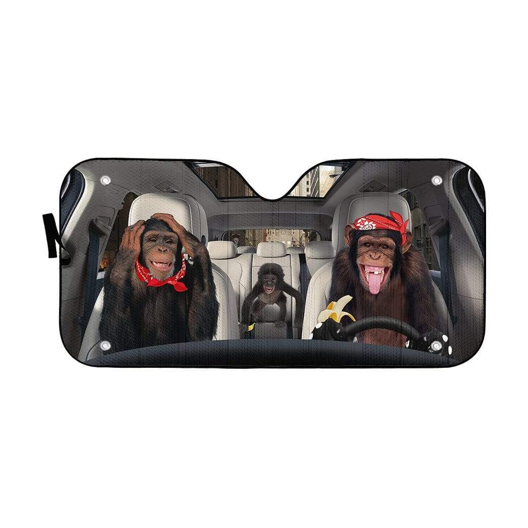 Gearhumans 3D Chimpanzee Family Custom Car Auto Sunshade