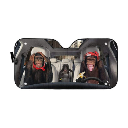 Gearhumans 3D Chimpanzee Family Custom Car Auto Sunshade