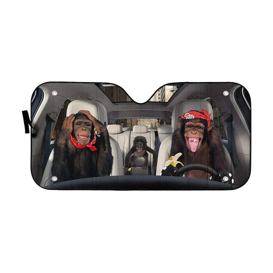 Gearhumans 3D Chimpanzee Family Custom Car Auto Sunshade