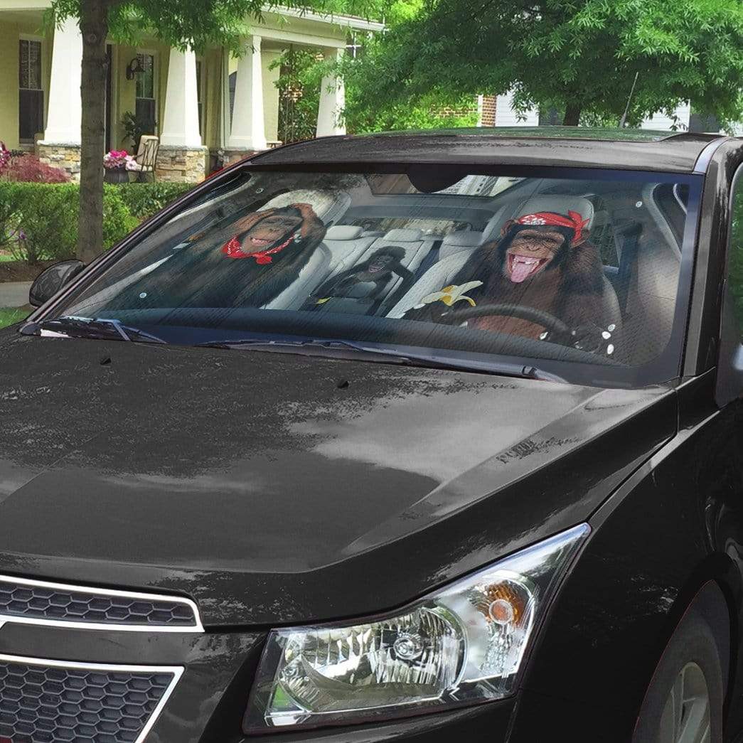 Gearhumans 3D Chimpanzee Family Custom Car Auto Sunshade