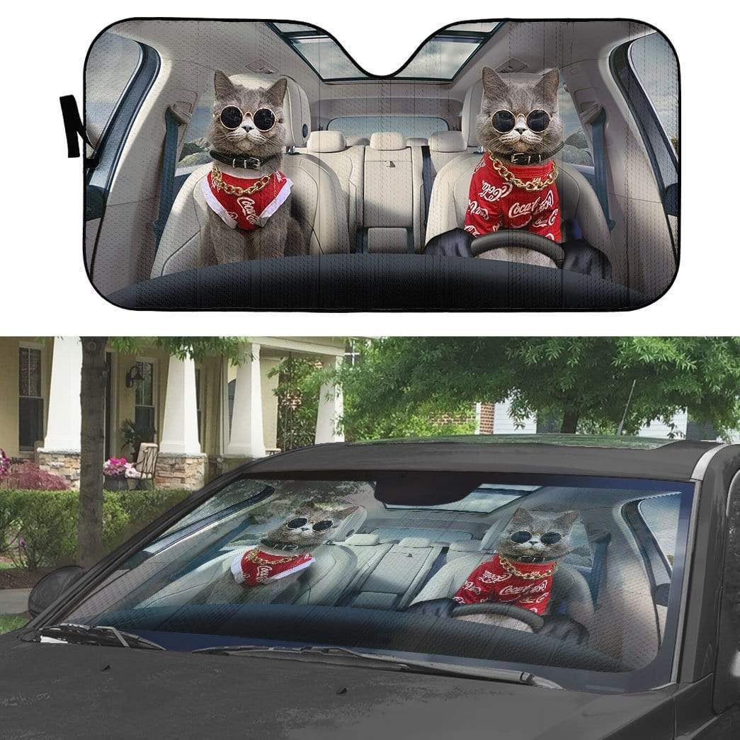 Gearhumans 3D CocaCola Chartreux Cats Custom Car Auto Sunshade