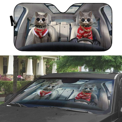 Gearhumans 3D CocaCola Chartreux Cats Custom Car Auto Sunshade