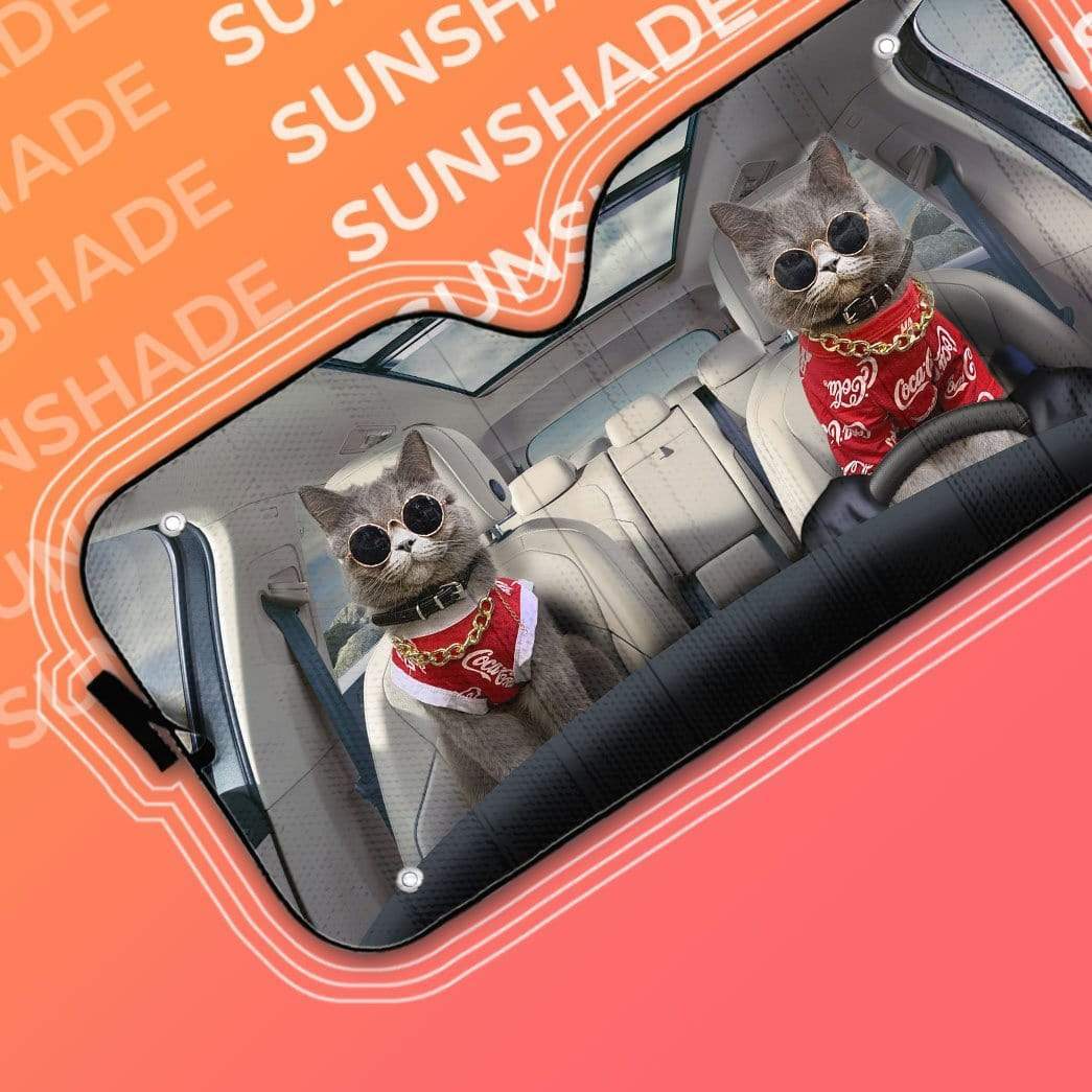 Gearhumans 3D CocaCola Chartreux Cats Custom Car Auto Sunshade