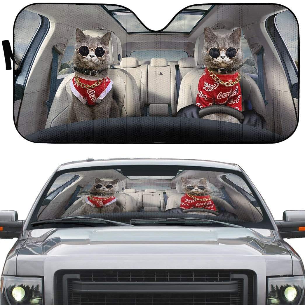 Gearhumans 3D CocaCola Chartreux Cats Custom Car Auto Sunshade
