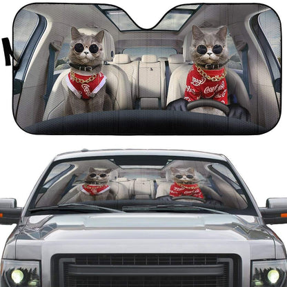 Gearhumans 3D CocaCola Chartreux Cats Custom Car Auto Sunshade