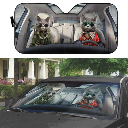Gearhumans 3D Cool Chartreux Cats Custom Car Auto Sunshade