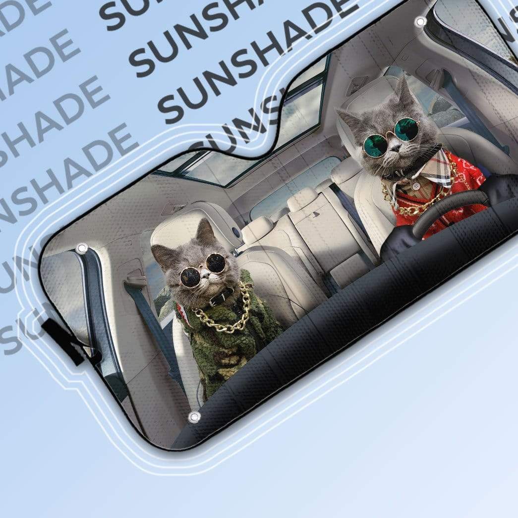 Gearhumans 3D Cool Chartreux Cats Custom Car Auto Sunshade