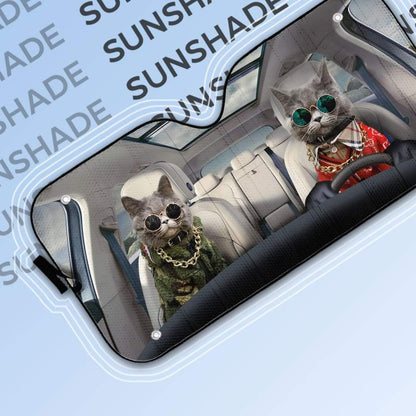 Gearhumans 3D Cool Chartreux Cats Custom Car Auto Sunshade