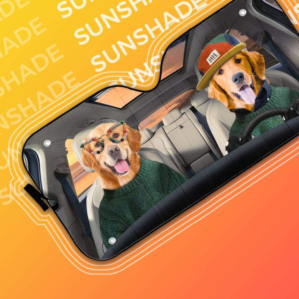 Gearhumans 3D Cool Couple Golden Retrievers Custom Car Auto Sunshade