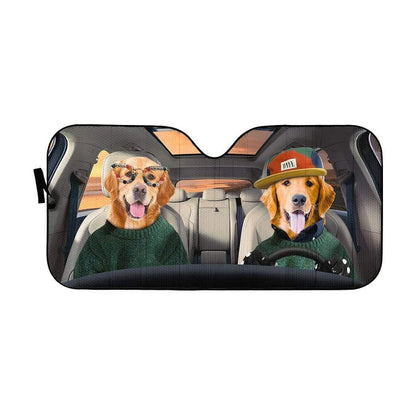 Gearhumans 3D Cool Couple Golden Retrievers Custom Car Auto Sunshade