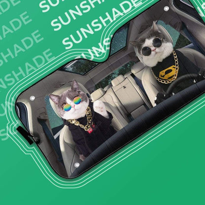 Gearhumans 3D Cool Hoodie Couple Cats Custom Car Auto Sunshade