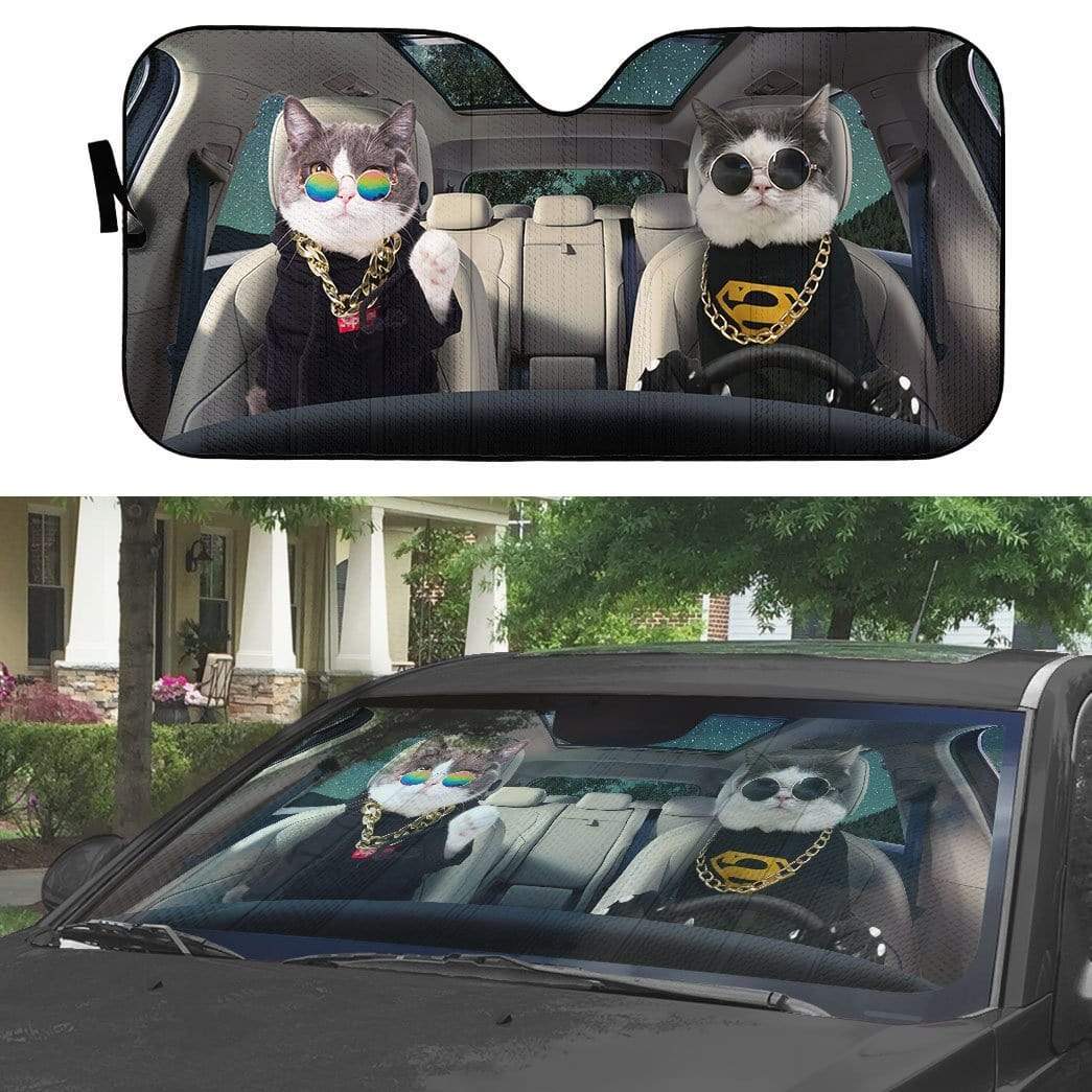 Gearhumans 3D Cool Hoodie Couple Cats Custom Car Auto Sunshade