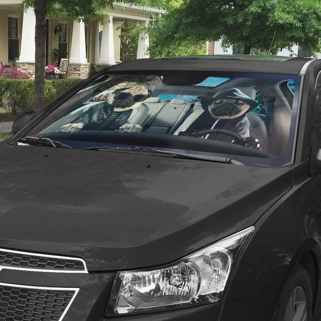 Gearhumans 3D Cool Pug Couple Dogs Custom Car Auto Sunshade