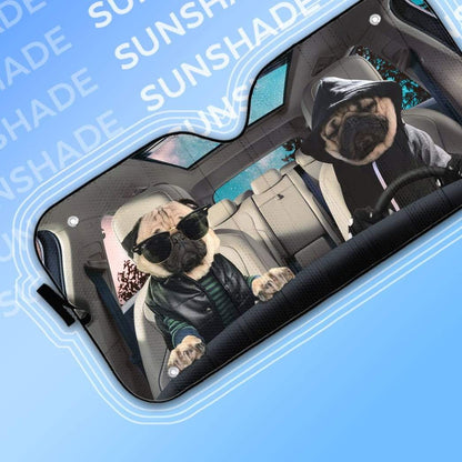 Gearhumans 3D Cool Pug Couple Dogs Custom Car Auto Sunshade