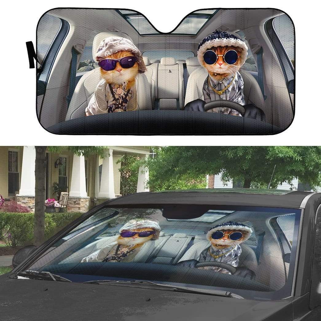 Gearhumans 3D Cool Yellow Cats Custom Car Auto Sunshade