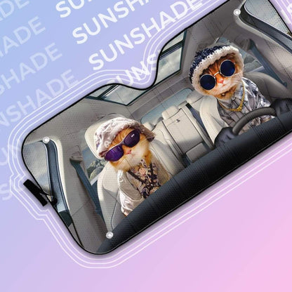 Gearhumans 3D Cool Yellow Cats Custom Car Auto Sunshade