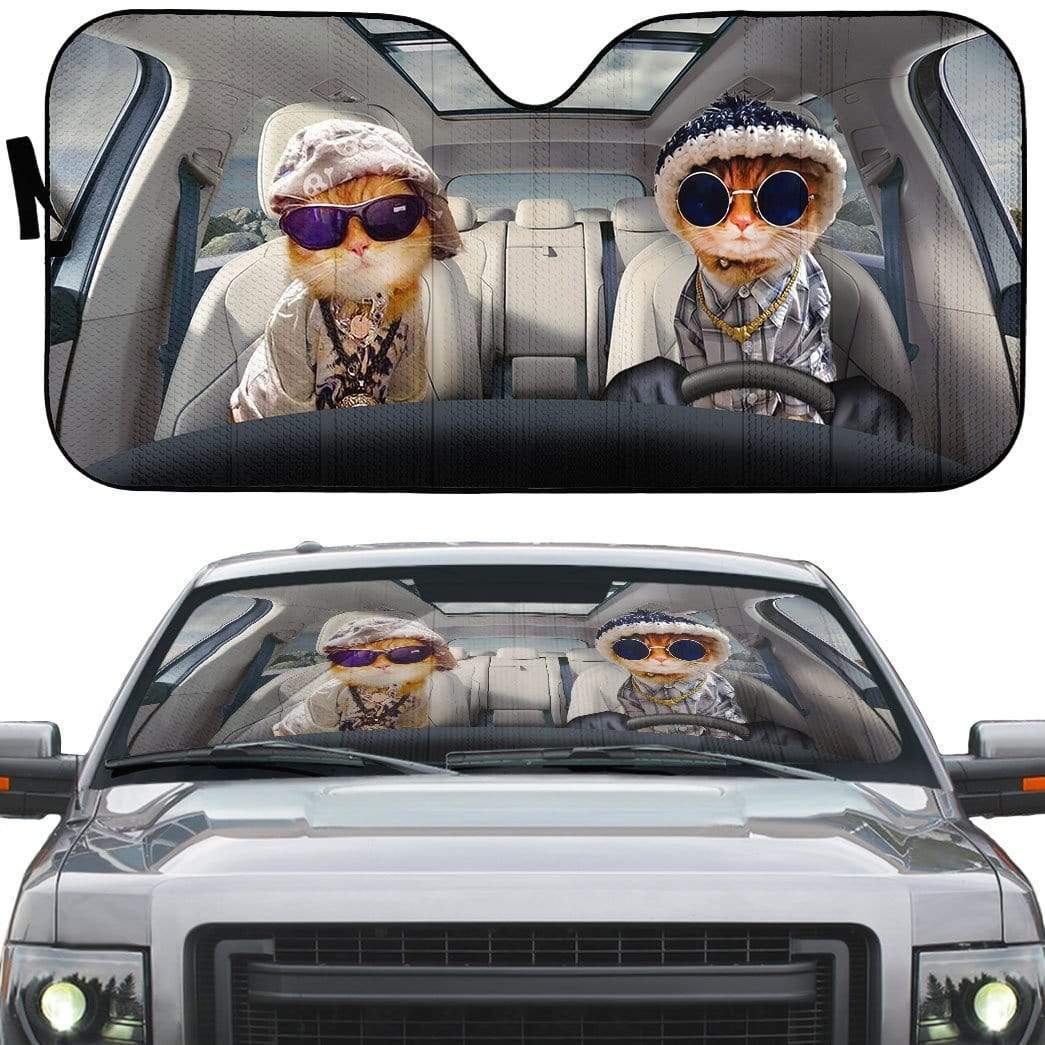 Gearhumans 3D Cool Yellow Cats Custom Car Auto Sunshade