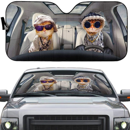 Gearhumans 3D Cool Yellow Cats Custom Car Auto Sunshade