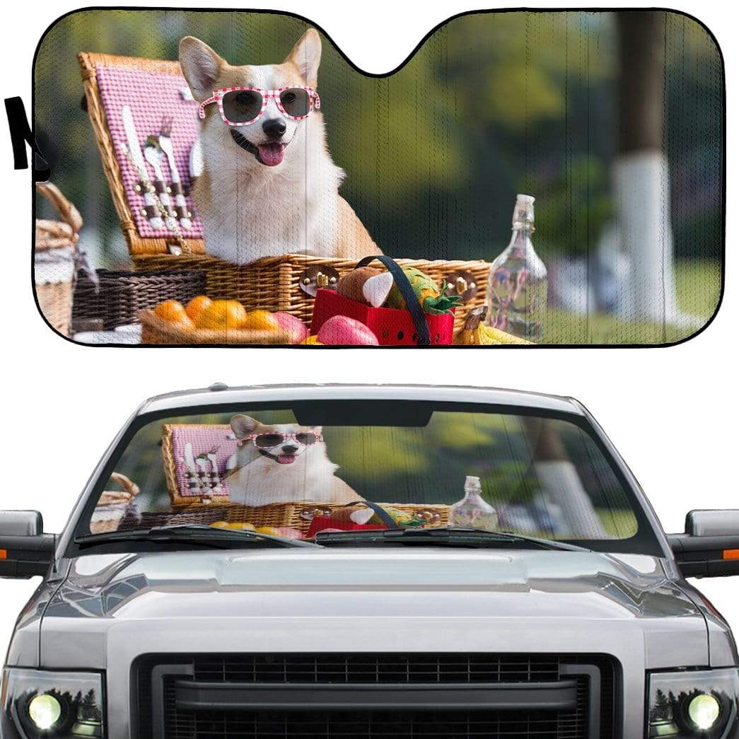 Gearhumans 3D Corgi Picnic Custom Car Auto Sunshade