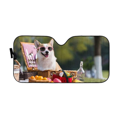 Gearhumans 3D Corgi Picnic Custom Car Auto Sunshade