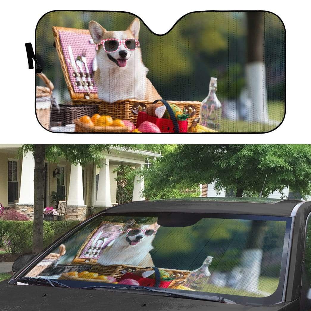 Gearhumans 3D Corgi Picnic Custom Car Auto Sunshade