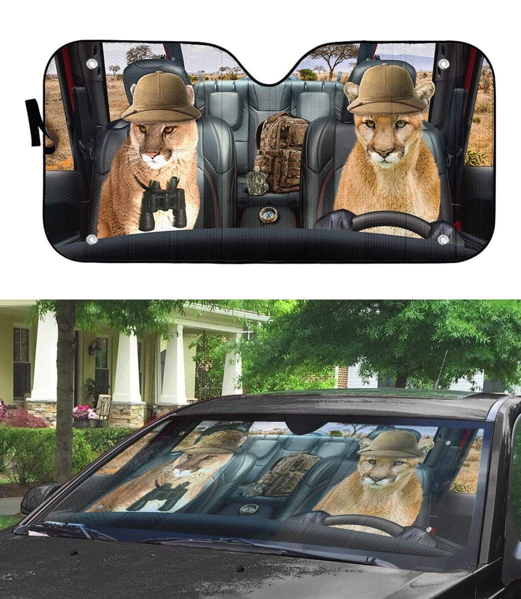 Gearhumans 3D Cougar Cat Custom Car Auto Sunshade