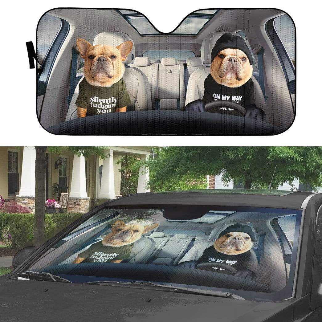 Gearhumans 3D Couple Bulldogs Custom Car Auto Sunshade