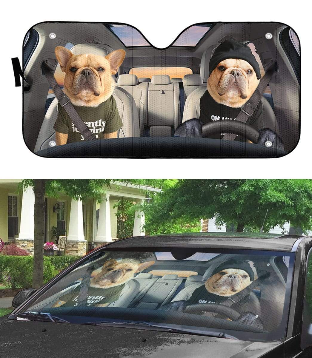 Gearhumans 3D Couple Bulldogs In Car Custom Car Auto Sunshade