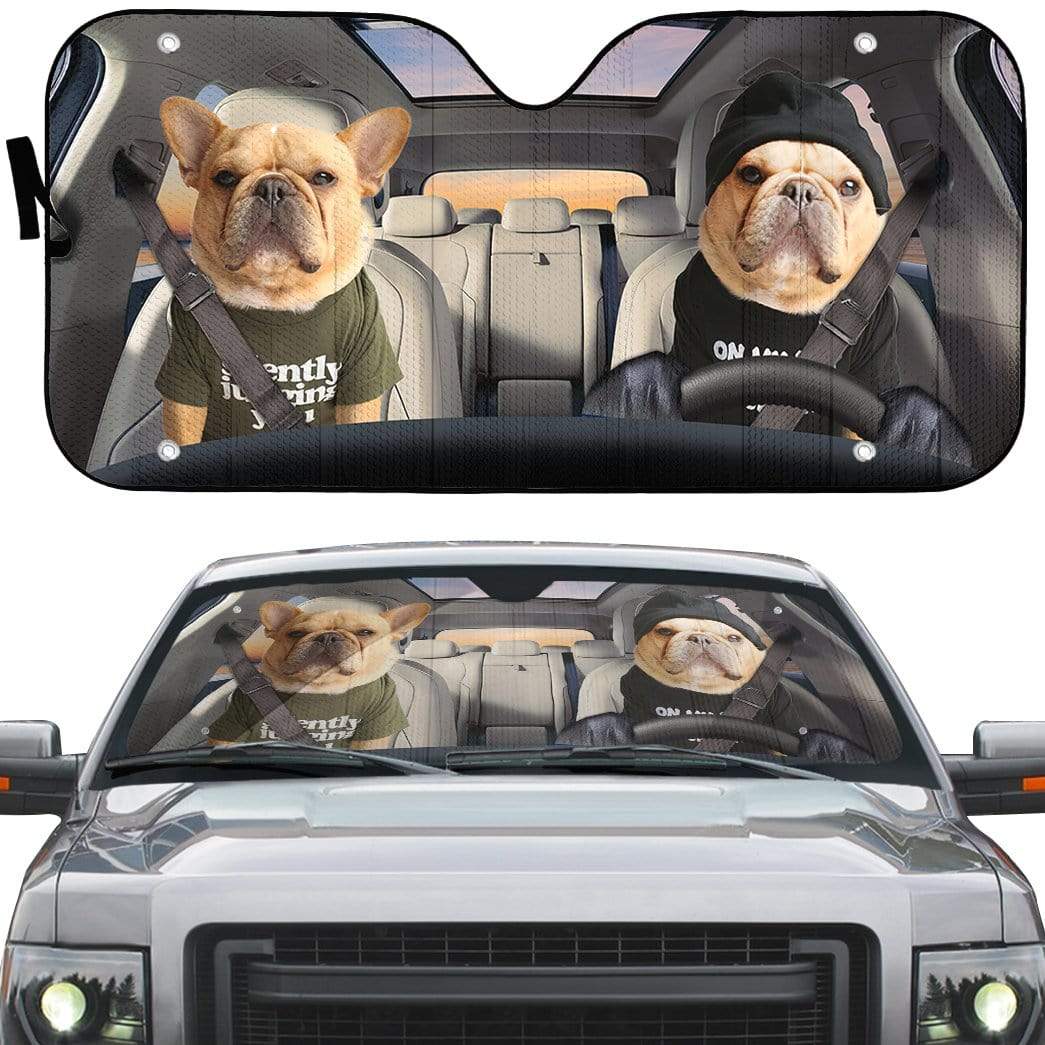 Gearhumans 3D Couple Bulldogs In Car Custom Car Auto Sunshade