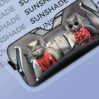 Gearhumans 3D Couple Chartreux Cats Custom Car Auto Sunshade