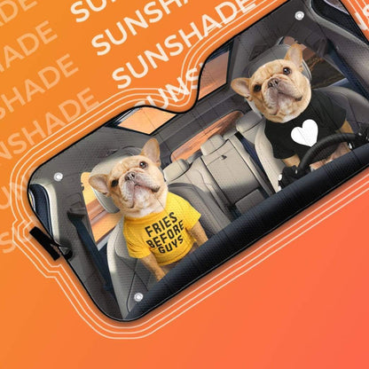 Gearhumans 3D Couple Friend Bulldogs Custom Car Auto Sunshade