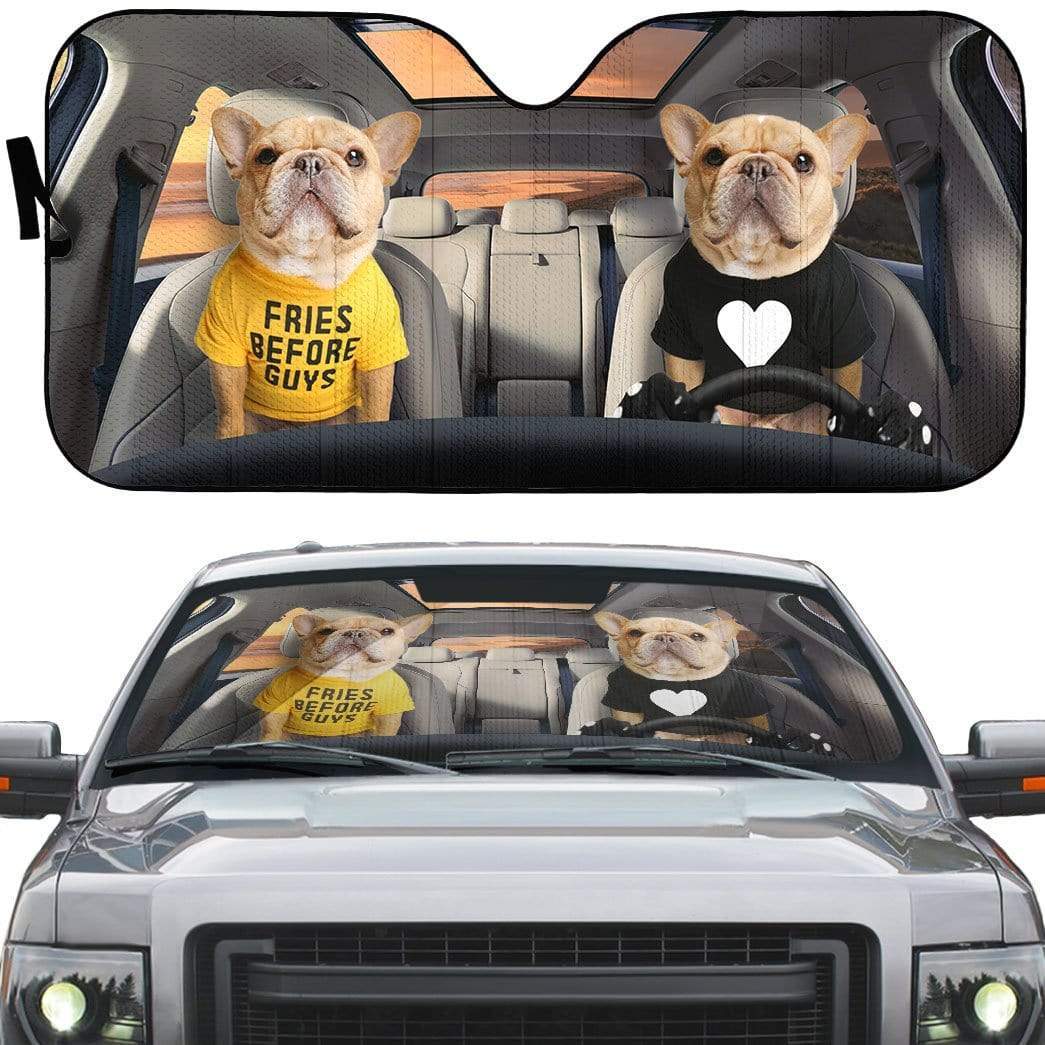 Gearhumans 3D Couple Friend Bulldogs Custom Car Auto Sunshade