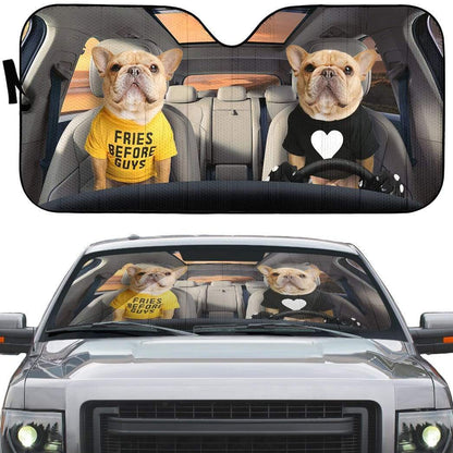 Gearhumans 3D Couple Friend Bulldogs Custom Car Auto Sunshade