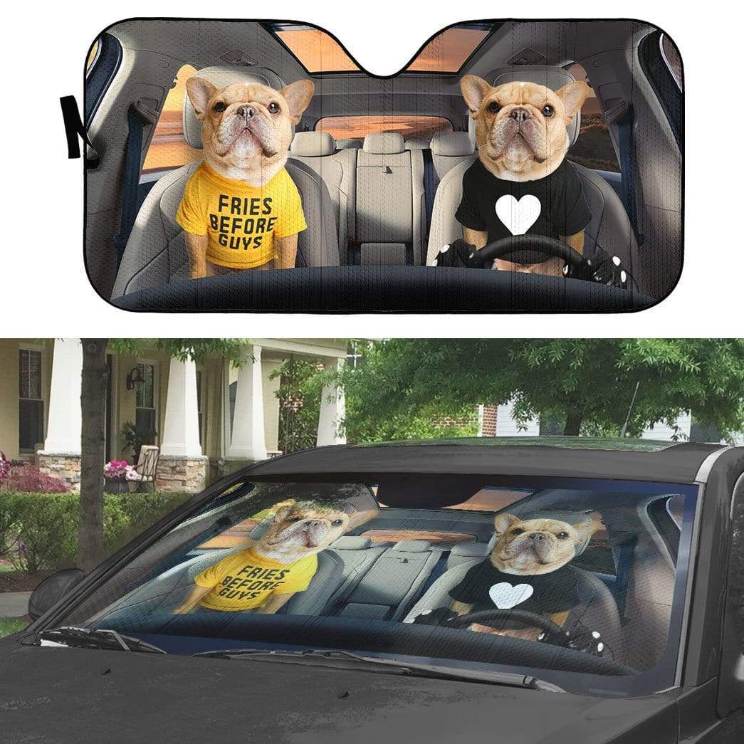 Gearhumans 3D Couple Friend Bulldogs Custom Car Auto Sunshade