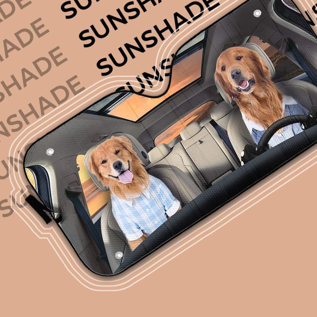 Gearhumans 3D Couple Friend Golden Retrievers Custom Car Auto Sunshade