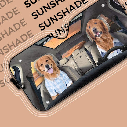 Gearhumans 3D Couple Friend Golden Retrievers Custom Car Auto Sunshade