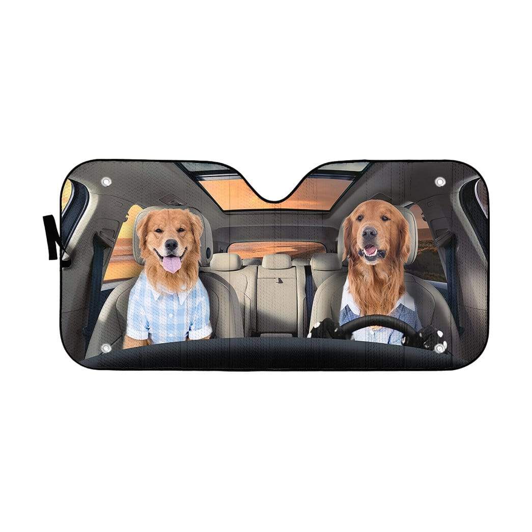 Gearhumans 3D Couple Friend Golden Retrievers Custom Car Auto Sunshade