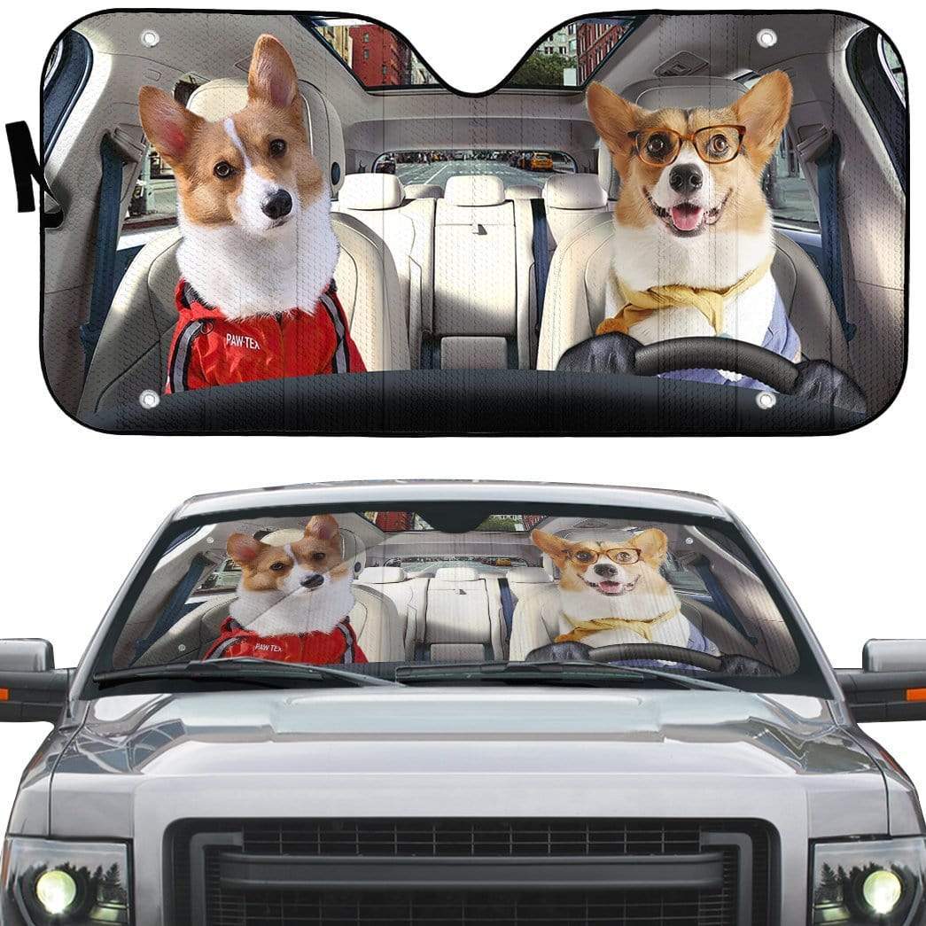 Gearhumans 3D Couple Friend Pembroke Welsh Corgi Dogs Custom Car Auto Sunshade