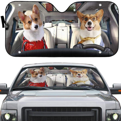 Gearhumans 3D Couple Friend Pembroke Welsh Corgi Dogs Custom Car Auto Sunshade