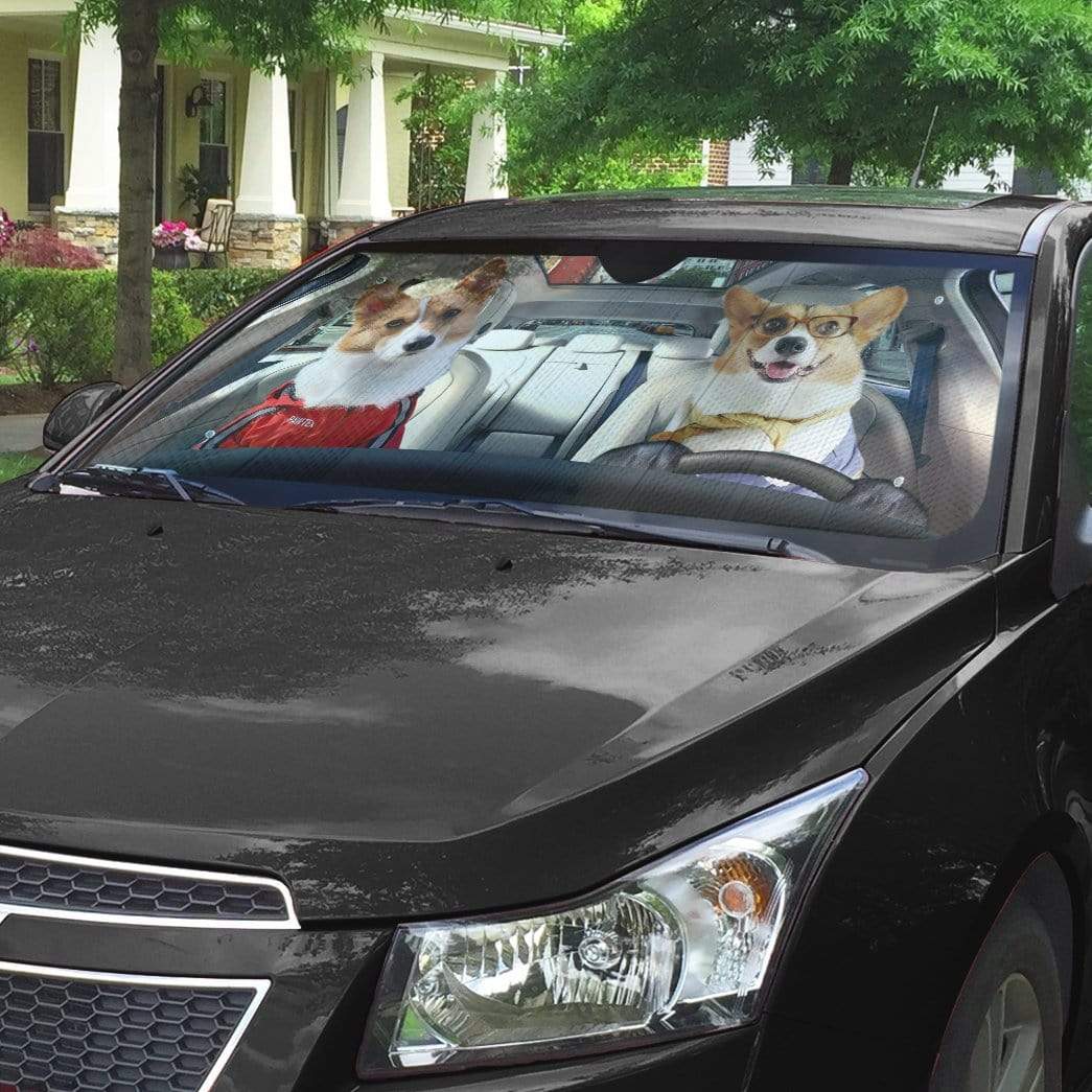 Gearhumans 3D Couple Friend Pembroke Welsh Corgi Dogs Custom Car Auto Sunshade
