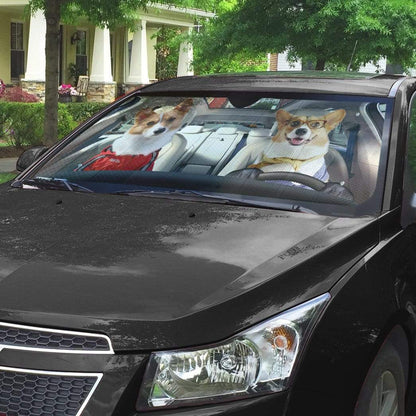 Gearhumans 3D Couple Friend Pembroke Welsh Corgi Dogs Custom Car Auto Sunshade