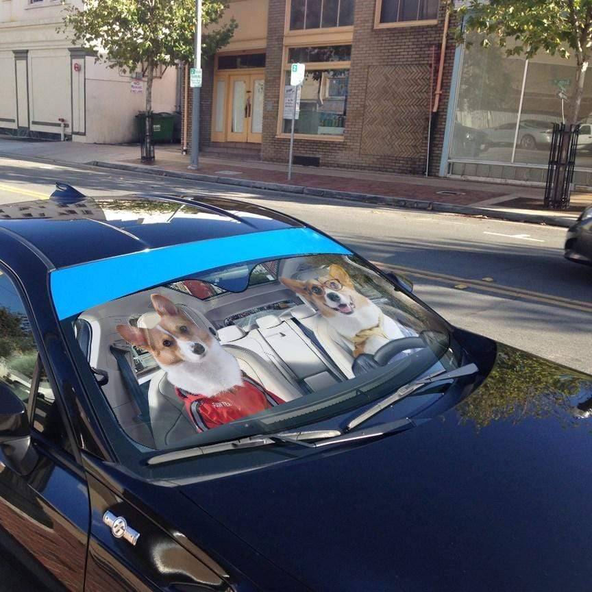 Gearhumans 3D Couple Friend Pembroke Welsh Corgi Dogs Custom Car Auto Sunshade